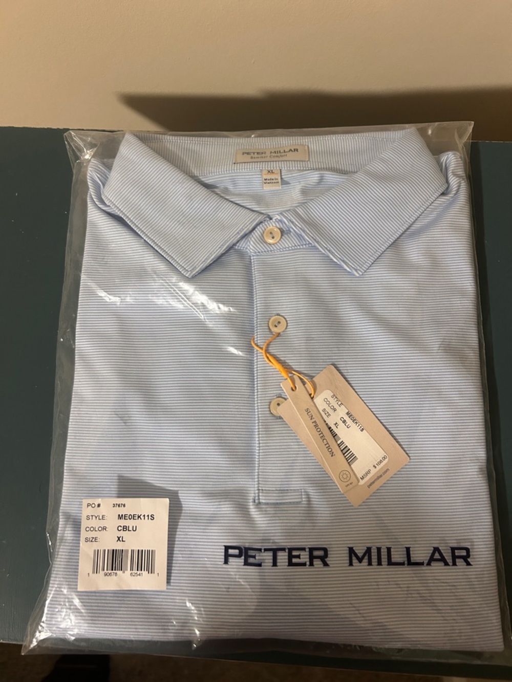 Peter Millar Light Blue Fine-Striped Polo